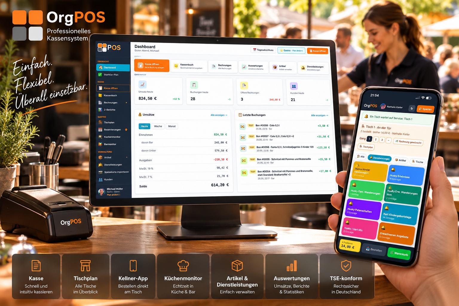OrgPOS am PC und am Handy im Einsatz