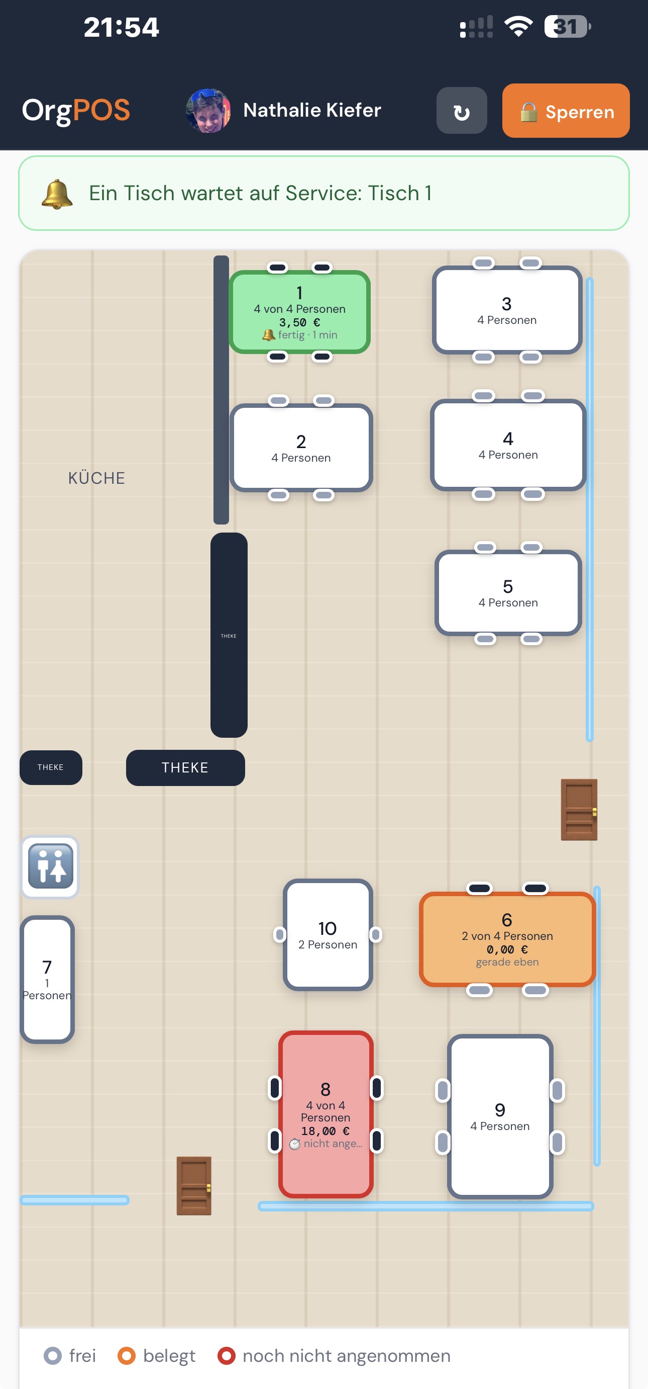OrgPOS am Handy: Tischplan